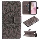 For iPhone SE 2024 Embossed Sunflower Pattern Flip Leather Phone Case(Grey) - 1