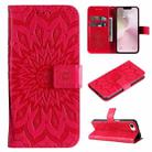 For iPhone SE 2024 Embossed Sunflower Pattern Flip Leather Phone Case(Red) - 1