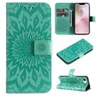 For iPhone SE 2024 Embossed Sunflower Pattern Flip Leather Phone Case(Green) - 1