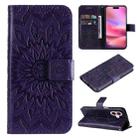 For iPhone 16 Embossed Sunflower Pattern Flip Leather Phone Case(Purple) - 1