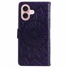 For iPhone 16 Embossed Sunflower Pattern Flip Leather Phone Case(Purple) - 3