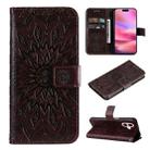 For iPhone 16 Embossed Sunflower Pattern Flip Leather Phone Case(Brown) - 1