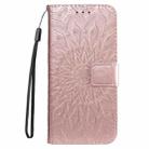 For iPhone 16 Embossed Sunflower Pattern Flip Leather Phone Case(Rose Gold) - 2