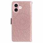 For iPhone 16 Embossed Sunflower Pattern Flip Leather Phone Case(Rose Gold) - 3