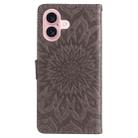 For iPhone 16 Embossed Sunflower Pattern Flip Leather Phone Case(Grey) - 3