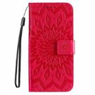 For iPhone 16 Embossed Sunflower Pattern Flip Leather Phone Case(Red) - 2