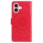 For iPhone 16 Embossed Sunflower Pattern Flip Leather Phone Case(Red) - 3