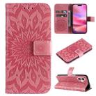 For iPhone 16 Embossed Sunflower Pattern Flip Leather Phone Case(Pink) - 1