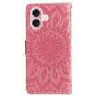 For iPhone 16 Embossed Sunflower Pattern Flip Leather Phone Case(Pink) - 3