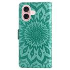 For iPhone 16 Embossed Sunflower Pattern Flip Leather Phone Case(Green) - 3