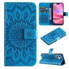 For iPhone 16 Embossed Sunflower Pattern Flip Leather Phone Case(Blue) - 1
