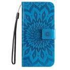 For iPhone 16 Embossed Sunflower Pattern Flip Leather Phone Case(Blue) - 2