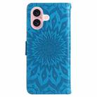 For iPhone 16 Embossed Sunflower Pattern Flip Leather Phone Case(Blue) - 3