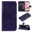 For iPhone 16 Plus Embossed Sunflower Pattern Flip Leather Phone Case(Purple) - 1