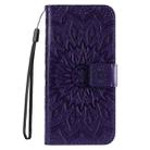 For iPhone 16 Plus Embossed Sunflower Pattern Flip Leather Phone Case(Purple) - 2