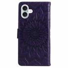 For iPhone 16 Plus Embossed Sunflower Pattern Flip Leather Phone Case(Purple) - 3