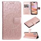 For iPhone 16 Plus Embossed Sunflower Pattern Flip Leather Phone Case(Rose Gold) - 1