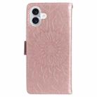 For iPhone 16 Plus Embossed Sunflower Pattern Flip Leather Phone Case(Rose Gold) - 3