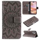 For iPhone 16 Plus Embossed Sunflower Pattern Flip Leather Phone Case(Grey) - 1