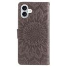 For iPhone 16 Plus Embossed Sunflower Pattern Flip Leather Phone Case(Grey) - 3