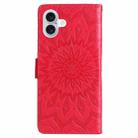 For iPhone 16 Plus Embossed Sunflower Pattern Flip Leather Phone Case(Red) - 3