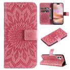 For iPhone 16 Plus Embossed Sunflower Pattern Flip Leather Phone Case(Pink) - 1