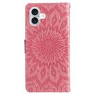 For iPhone 16 Plus Embossed Sunflower Pattern Flip Leather Phone Case(Pink) - 3