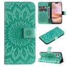 For iPhone 16 Plus Embossed Sunflower Pattern Flip Leather Phone Case(Green) - 1