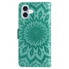 For iPhone 16 Plus Embossed Sunflower Pattern Flip Leather Phone Case(Green) - 3