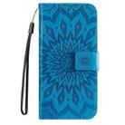 For iPhone 16 Plus Embossed Sunflower Pattern Flip Leather Phone Case(Blue) - 2