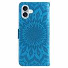 For iPhone 16 Plus Embossed Sunflower Pattern Flip Leather Phone Case(Blue) - 3