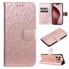 For iPhone 16 Pro Embossed Sunflower Pattern Flip Leather Phone Case(Rose Gold) - 1