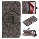 For iPhone 16 Pro Embossed Sunflower Pattern Flip Leather Phone Case(Grey) - 1