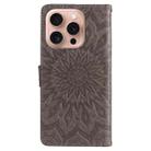 For iPhone 16 Pro Embossed Sunflower Pattern Flip Leather Phone Case(Grey) - 3