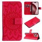 For iPhone 16 Pro Embossed Sunflower Pattern Flip Leather Phone Case(Red) - 1