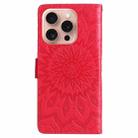 For iPhone 16 Pro Embossed Sunflower Pattern Flip Leather Phone Case(Red) - 3