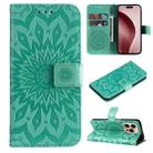 For iPhone 16 Pro Embossed Sunflower Pattern Flip Leather Phone Case(Green) - 1