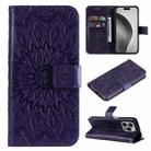 For iPhone 16 Pro Max Embossed Sunflower Pattern Flip Leather Phone Case(Purple) - 1