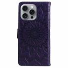 For iPhone 16 Pro Max Embossed Sunflower Pattern Flip Leather Phone Case(Purple) - 3