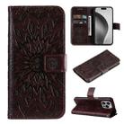 For iPhone 16 Pro Max Embossed Sunflower Pattern Flip Leather Phone Case(Brown) - 1