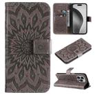 For iPhone 16 Pro Max Embossed Sunflower Pattern Flip Leather Phone Case(Grey) - 1