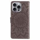 For iPhone 16 Pro Max Embossed Sunflower Pattern Flip Leather Phone Case(Grey) - 3