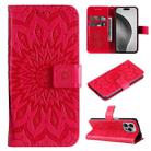 For iPhone 16 Pro Max Embossed Sunflower Pattern Flip Leather Phone Case(Red) - 1