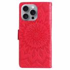 For iPhone 16 Pro Max Embossed Sunflower Pattern Flip Leather Phone Case(Red) - 3