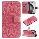 For iPhone 16 Pro Max Embossed Sunflower Pattern Flip Leather Phone Case(Pink) - 1