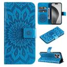 For iPhone 16 Pro Max Embossed Sunflower Pattern Flip Leather Phone Case(Blue) - 1