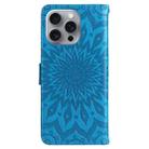 For iPhone 16 Pro Max Embossed Sunflower Pattern Flip Leather Phone Case(Blue) - 3