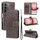 For Realme 14x 5G Global Embossed Sunflower Pattern Flip Leather Phone Case(Grey) - 1