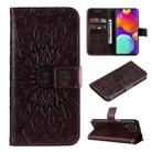 For Samsung Galaxy M62 / F62 Embossed Sunflower Pattern Flip Leather Phone Case(Brown) - 1