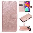For Samsung Galaxy M62 / F62 Embossed Sunflower Pattern Flip Leather Phone Case(Rose Gold) - 1